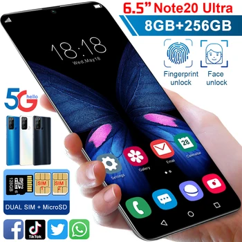Nové Globální 5G Note20Ultra 10core Mobilní Telefon 8G 256G Duální Karty 6.7