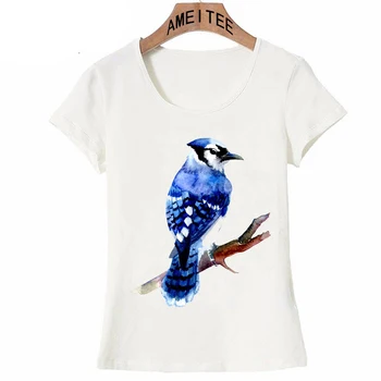 Nové Letní Akvarel blue jay bird tisk T-Shirt Roztomilé Ženy t-shirt Letní krásný pták design Topy módní dívky ležérní Tričko