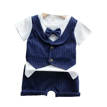 Nové Letní Baby Boy Oblečení Oblek Děti Bavlněné Pruhované Tričko, Kraťasy 2ks/set Batole Kostým Gentleman Kojenecké Dětské Tepláky
