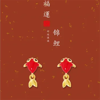 Nové Módní Kreativní Červená Malá Velryba Čínský Styl 925 Sterling Silver Šperky Lucky Koi Populární Ženy Náušnice SE551