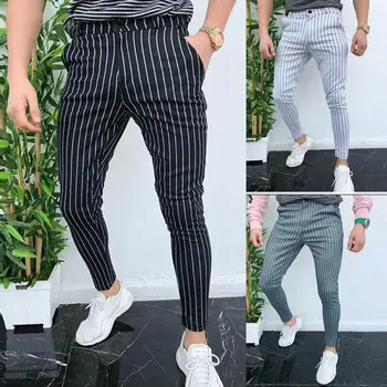Nové Tři Styly Muži Slim Se Hodí Ležérní Dlouhé Kalhoty Mužské Pruhovaný Vzor Módní Tužka Kalhoty Plus Velikost