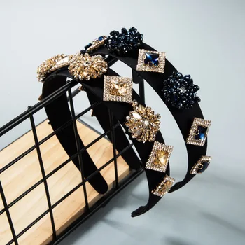 Nový Barokní Geometrické diamond kamínky čelenka Crystal Čelenky pro Ženy Vlasové Doplňky Široký Boční Vlasy Band