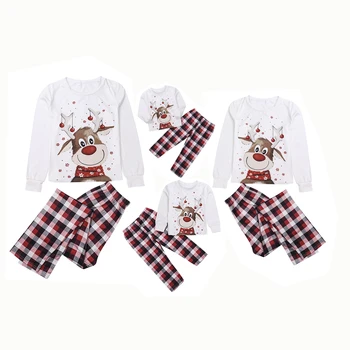 Nový Rok Roztomilý Vánoční Jelen Tisk Rodiny Odpovídající Kostkované Pyžamo Set Pro Dospělé Děti, Vánoční Oblečení Na Spaní Oblečení
