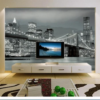 Nástěnné papier peint tapety na stěny 3 d Vlastní tapeta New York Most, Architektura, Noc, view TV nástěnné malby behang