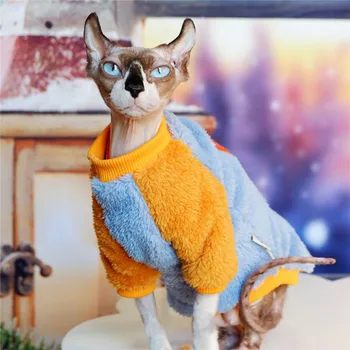 Oboustranné Jehněčí Samet, Super Měkké Teplé Zimní Tlusté Sphynx Kočka Svetr Bezsrstá kočka oblečení, Oblečení
