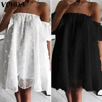 Off Rameno Šaty 2021 - Letní Bohémský Pláž letní Šaty Ležérní Volné Sexy Krajky Party Mini Šaty Plus Velikost Femme Vestidos