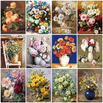 Olejomalba Květiny Ve Váze Malování Podle Čísel Malování Květin DIY Plátno Obraz Ručně Malované Domácí Dekoraci