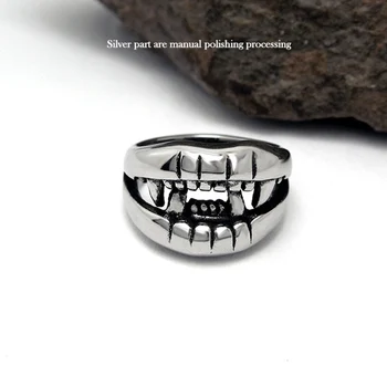 Oulai777 pánské prsten osobnosti Upíří zuby Punk Gothic nerezové oceli Démon Lebky Prsten Muži Prsten ocel tón módní Šperky