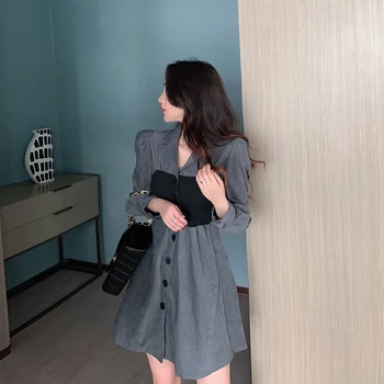 Party Elegantní Šaty Ženy Dlouhý Rukáv Patchwork Neformální Mini Košile Šaty Ženské Podzim 2020 Office Blazer Šaty Korean Oblečení