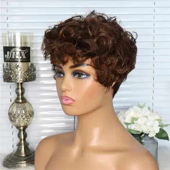 Pixie Cut Lidské Vlasy Plné Stroj Paruky Krátké Vlny Kudrnaté Bob Brazilské Stroj Vyrobený Lidské Vlasy Paruky Pro Černé Ženy