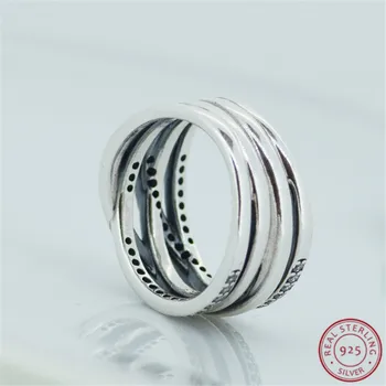 Populární 925 Sterling Silver Propletené Kapely Prohlášení prsten pro Ženy Šperky Přikrášlila s Blikající Zirkony FLR028