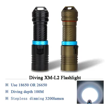Potápění LED Svítilna Dobíjecí usb 18650 Baterie, Baterky Výkonný LED blesk světlo Pod Vodou Rybaření lov pochodeň