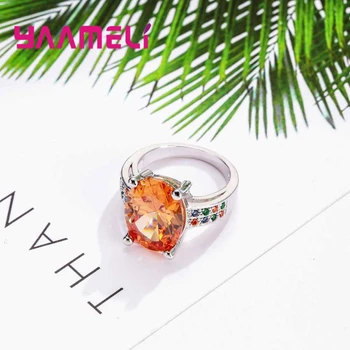 Přijít O Peníze, Podpora Hot Prodej Oranžová Barva Prsteny Skutečné Zirkony 925 Stříbrný Pro Ženy Dárek