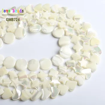 Přírodní Bílá Shell Pearl, Srdce, Hvězda, Kříž, Kolo Volné Korálky pro Výrobu Šperků DIY Náramek 15inches Strand
