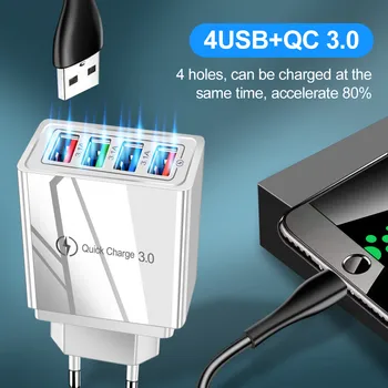 QC 3.0 fast charge 4 USB multi-port 5V/9V/12V inteligentní a cestovní nabíječka mobilních telefonů AMERICKÉ předpisy Evropské normě 3A rychlé nabíjení