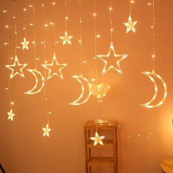 Ramadán Dekorace Moon Star Led String Světlo Garland Zdi Visí Opony Světlo Lampy Islámský Muslimský Eid al-Fitr Party Dekor