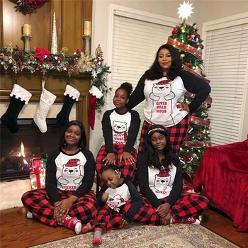 Rodina Odpovídající Vánoční Pyžamo Set Xmas Cartoon Bear Tisk Dospělé Muži Ženy Dítě Oblečení Na Spaní Rodina Vypadat Noční Prádlo Oblečení Oblečení