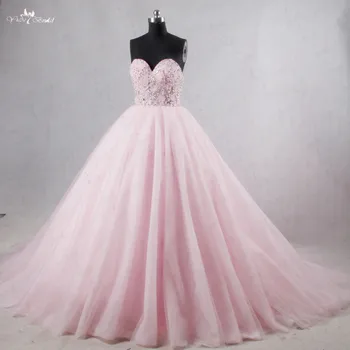 RSE184 Skutečné Fotografie Yiai Výstřih Krajka Up Zpět Tyl plesové Šaty Crystal Růžová Svatební Šaty