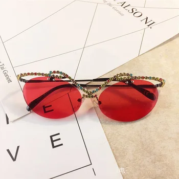 Ruční Drahokamu Sluneční Brýle, Ženy, Luxusní Oválné Sluneční Brýle Dámy Crystal Sluneční Brýle Retro 2019 Holky Odstíny Oculos Feminino