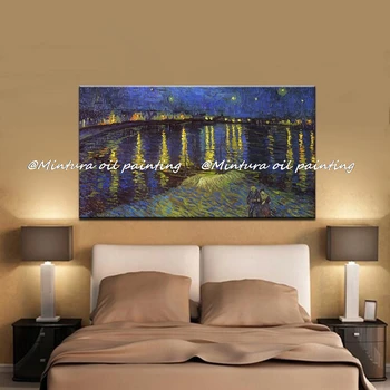 Ručně malované Vincent Van Gogh olejomalba Na Plátně Kopii Lampy Řeky Wall Art Obraz Pro Obývací Pokoj Dekorace