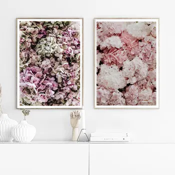 Růžové Hortenzie Květina Plakáty a Tisky Nordic Kvete Malířské Plátno Květinové Umění Nástěnné Obrázky Pro Obývací Pokoj Domácí Dekoraci