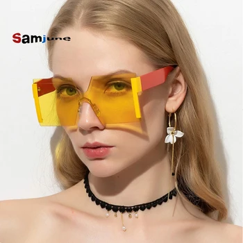 Samjune Módní Trendy Bezrámové Jeden Kus Brýle, Ženy 2020 Luxusní Značky Ocean Objektiv Sluneční Brýle Vintage Náměstí Odstín Dámy