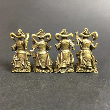 Sbírka Čínské Mosazné Vyřezávané Čtyři Nebeští Králové Čtyři Diamond Buddhů Vynikající Socha