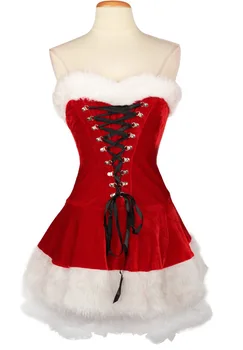 Sexy Dámské Sametové Vánoční ramínek Mini Šaty Miss Santa Claus VÁNOČNÍ Oblečení Kostým