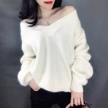 Sexy pletené výstřih svetr, podzimní a zimní móda jednoduché volný bundu, svetr, s dlouhým rukávem plus velikost rally knitwearh0032