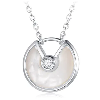 Shineland 925 Sterling Silver, Přírodní Kulaté Shell Náhrdelník Pro Ženy Šperky Jedinečný Design Osobnosti Přívěsek Dárek K Narozeninám