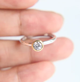 Singlel kamene jednoduché zirkony prsteny Evropský Styl 925 Sterling Silver zlatá barva ženy Kroužek