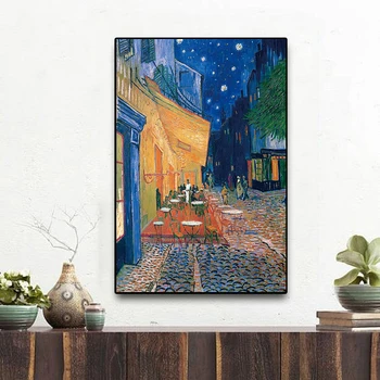 Slavný Van Gogh Kavárna Terasa V Noci, olejomalba Reprodukce na Plátně, Plakáty a Tisky Umění Zdi Obraz pro Obývací Pokoj