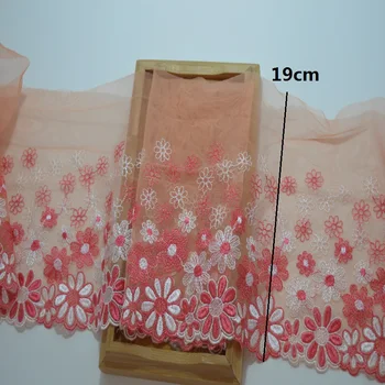 Somelace19cm široký(2yds/lot)růžová gázy bílé květinové výšivky krajky Vysokou kvalitu krajky tkaniny, vyšívané lace18041415