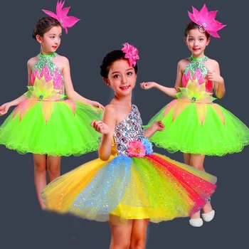 Songyuexia dětské taneční kostýmy dětské flitry princezna petti sukně dívky sbor fázi dancewear