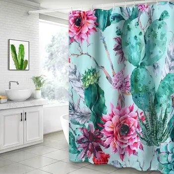 Sprchový Závěs 3D Tisk Vodotěsné Zelené Rostliny, Květinový Závěs, Omyvatelná Tkanina Sprchový Závěs Koupelnový 180x180cm