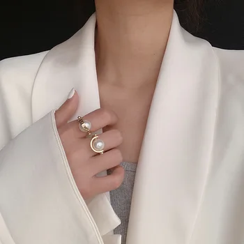 SRCOI Imitace Perel Geometrické Duté Elegantní Prsten Literatury, Umění Reverzibilní Design Jednoduché Svatební Svatební Prst Prsten Ženy 2020