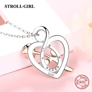 Strollgirl 925 Sterling Silver Nekonečná Láska Přívěsek Řetěz Šumivé Nekonečno Srdce Růže, Náhrdelník pro Ženy Výročí Šperky
