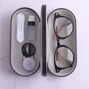 Stylové Unisex Jednoduché Dvojího Užití, Brýle Případ, Ruční práce Dvojitá Vrstva Box Multi-účel Kontaktní Čočky Krabice Pro Muže, Ženy