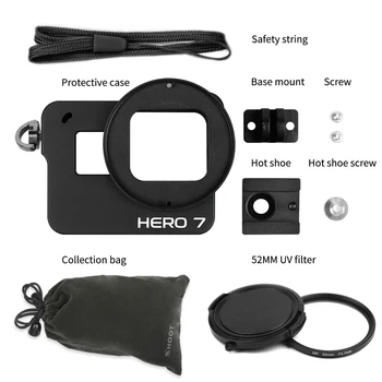 STŘÍLET CNC Hliníkové Slitiny Ochranné Pouzdro Cage Mount pro GoPro Hero 7 6 5 Černá s 52mm UV Objektiv pro Go Pro Hero 7 6 5 Příslušenství