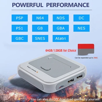 Super Konzole X WI-fi Video Herní Konzole Podpora AV/HDMI 4K Výstup Retro Hra, Hráč Vestavěný 50000+ Hry pro PSP, PS1, N64 MD