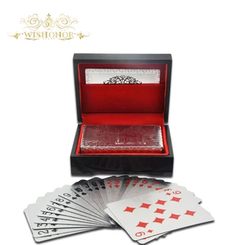 Svatební Dary Euro 100 Stříbrné Plastové Hrací Karty, Stříbrné Fólie Hrací Karty S Dřevěnou Pouzdro Pro Casino Royale
