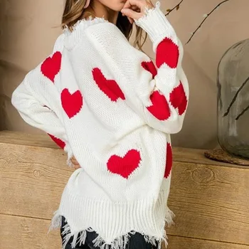 Svetry dámská zimní 2019 svetry pletené šaty módní Ženy bílé Burr Svetr pletený sexy V-neck lásku tisk svetr žena