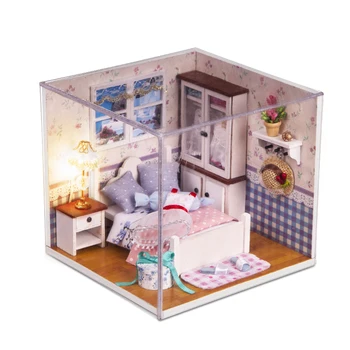 Teplé Šeptá Doll House DIY 3D Miniatury Nábytku Domeček pro panenky, Hračky, Děti Sestavit Dřevěný Dům na Pláži S Led světlem Pro Dárek