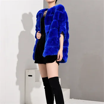 TOPFUR 2020 Bat Typ Zimní Kabát Ženy Royal Modrý Kabát Ženy Kožené Sako Plus Velikost Skutečné Kožich Rex Králičí Kožešiny Bunda dámská