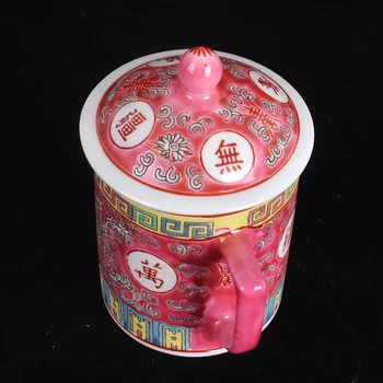 Tradiční Čínská Jingdezhen Ceramic Modrý a Bílý Porcelán Hrnek Červený/Modrý/Žlutý Čaj Pohár s Víkem Sklenice 300ml