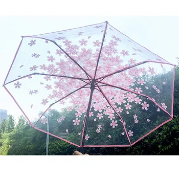 Transparentní Deštník, Déšť Ženy Cherry Blossom Houby Sakura Dámy Jasné, Slunečníky Ženy, Roztomilý Květ Paraguas Trasnparente