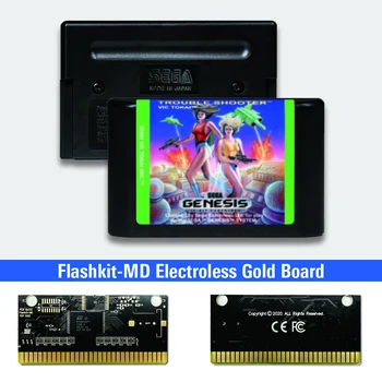 Trouble Shooter - USA Label Flashkit MD Electroless Zlata PCB Karta pro Sega Genesis Herní Konzole Megadrive