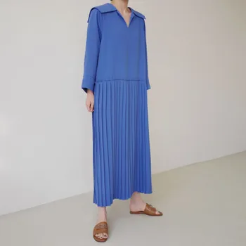 TVVOVVIN Letní nového šifon šaty ženy Korean verze s dlouhým rukávem volné velké velikosti módní skládaný ležérní Solidní B288