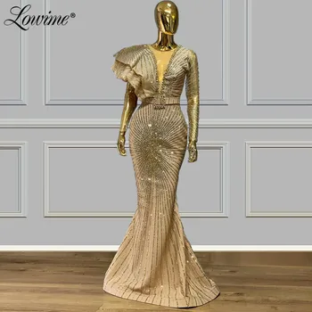 Třpytky Dlouhý Rukáv Večerní Šaty 2020 Mořská Panna Svatební Party Šaty Saúdská Arábie Formální Šaty Dámské Plesové Šaty Abendkleider
