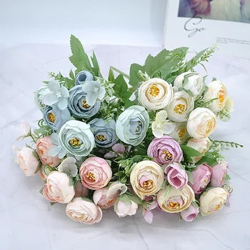 Umělé Květiny 28cm Čajové Růže Penoy Hedvábí 10 hlav Falešné Květina Zdobí pro Patry Domů Svatební Hotelu Stolní Dekorace oken